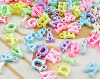 150Pcs Set Acrylic alphabet letter Beads,Pastel alphabet letter Pendants, Acrylic or Resin Beads,Mixed Color beads，10x14mm