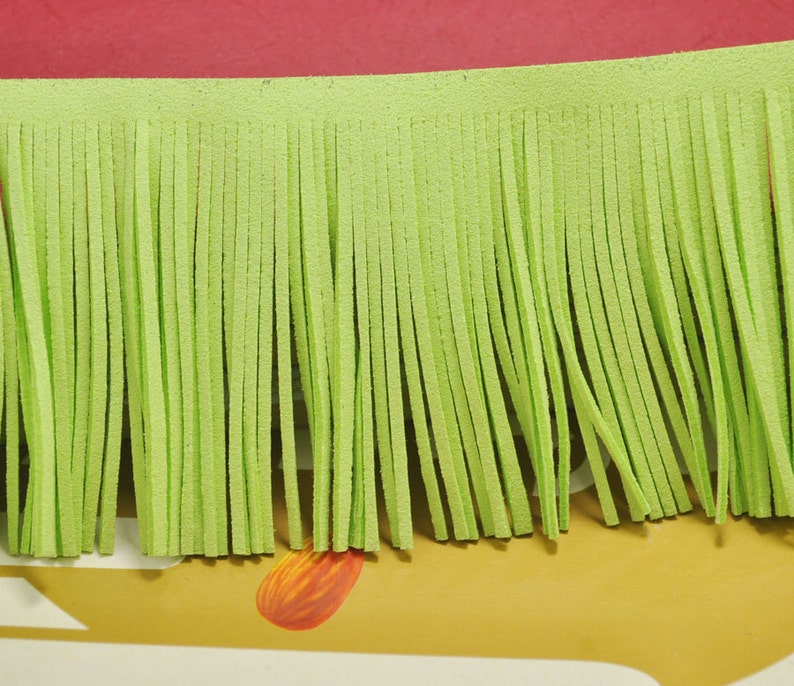 1 yard neno green Leather Fringe Trim,78mm Width Faux Suede Fringe Trim,Perfect for Making Tassel and other crafts,DIY Tassel pendant. image 1