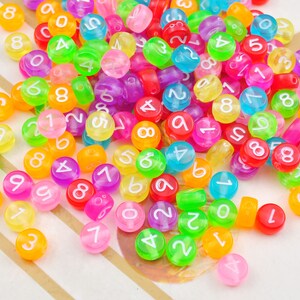 200 cuentas redondas transparentes de 0.276 in, patrón de cuentas de números acrílicos, cuentas espaciadoras, cuentas de números mixtos para collar, pulsera, joyería DIY