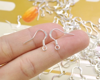 100Pcs Silver Plated French Hook Earwire, Earring Hook, Fish Hook, DIY Earring, Earring Findings,Coil Ear Wires,Wholesales