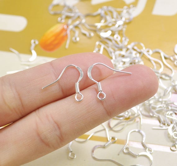 100Pcs Silver Plated French Hook Earwire, Earring Hook, Fish Hook, DIY  Earring, Earring Findings,Coil Ear Wires,Wholesales