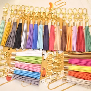 Large fringe tassel keychain,Gold Copper Caps Large tassel keychain,faux leather keychain for bag,Suede tassel keychain clasp,26 Color