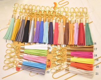 Large fringe tassel keychain,Gold Copper Caps Large tassel keychain,faux leather keychain for bag,Suede tassel keychain clasp,26 Color