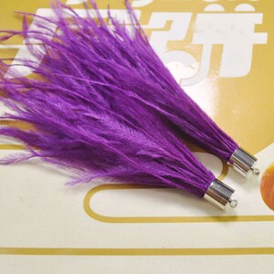 2pcs Plum Ostrich Feather Tassel Pendant, Ostrich Feather Earring/Necklace ,Silve Metal Cap,Feather Tassels for Jewelry Making.