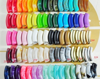 1/6/12/18/30Pcs 35x11mm Acrylic Bamboo Beads 41 Colors Curved Tube Beads,Marble Acrylic Curved Tube Beads for Bracelet Making