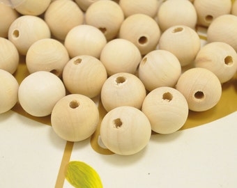 Wood beads,20mm Round Natural Unfinished Wooden Beads,DIY Beads - 50 pieces - wholesale beads