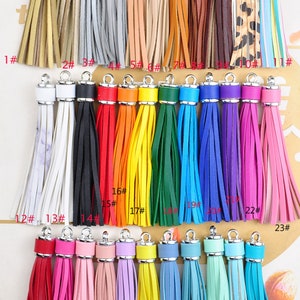 2Pcs 10cm PU-Leder Quasten, 34 Farben Große Kunstleder Quaste, Silber Kappe Handgemachte Leder Faden Quaste, Schlüsselanhänger Taschenanhänger Quaste Anhänger