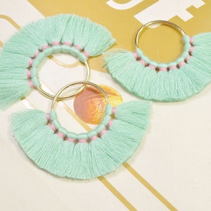 2pcs / 4pcs / 6pcs / 10pcs fan nappine su ottone reperti / Aqua nappa / orecchini pendenti / orecchini nappa charm / nappa di cotone - 55mm --VC9 #