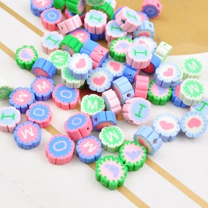 50 Pieces/10mm I Love Mom Polymer Clay Round Beads,Loose Polymer Clay Beads For Jewelry Making,Bracelet Beads,Wholesale