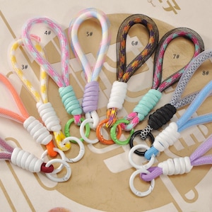 1-100 Rope Loop Keychain Charm,10 Colors Paracord Knot,Key Ring Bracelet,Handmade,Spring Color Accessories for keyClasps,Phone,Purse and Bag