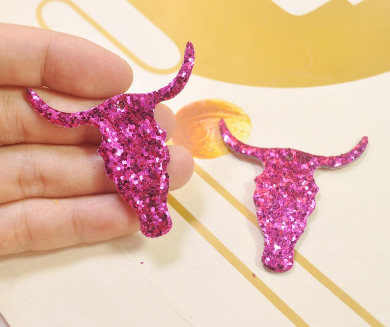 8Pcs Deep Rose Glitter Leather oxhead With hole oxhead Earring Supplies,Faux Leather Die Cut oxhead shape,DIY Earring-51x52mm VC4249#