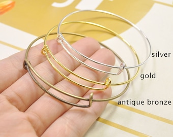 Bangle,15Pcs adjustable bangle bracelets,Silver/Bronze/Gold Plated Bangles,metal bracelet,Blank Bracelet Findings--68mm