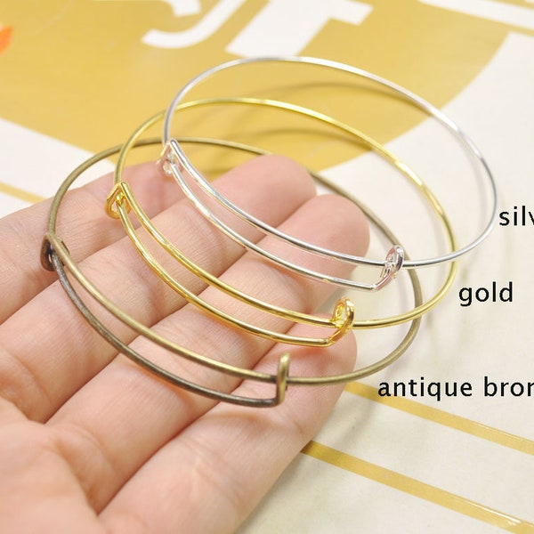 Bangle,15Pcs adjustable bangle bracelets,Silver/Bronze/Gold Plated Bangles,metal bracelet,Blank Bracelet Findings--68mm
