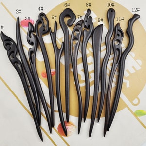 5 pieces of Black Ebony Wood Hair Sticks,High Quality Simple smooth wood hairpin fine carved wood hair stick, Hair Pin Jewelry