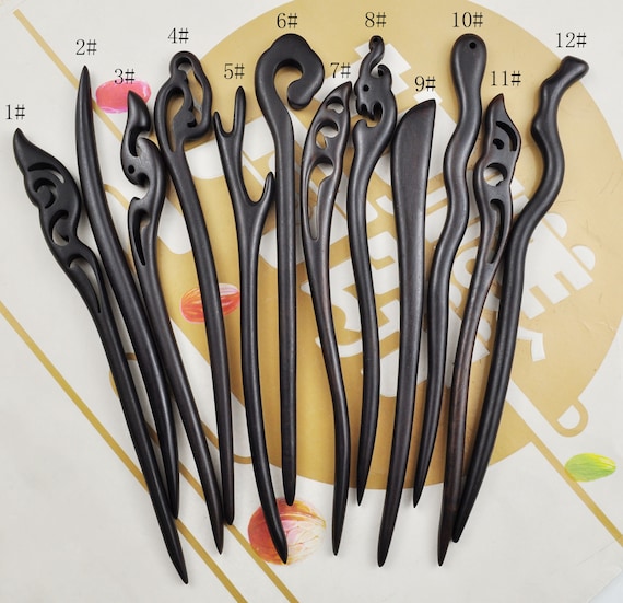 5 Pieces of Black Ebony Wood Hair Sticks,high Quality Simple  display picture 2