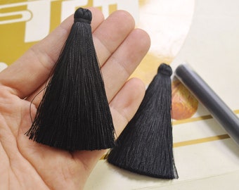 70mm Length Silk Tassel, Tassle,10Pcs Black Pendants - Necklace - Earring,Hand Knotted,8mm diameter