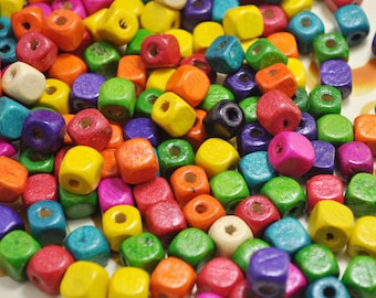 100pcs wood beads - 10mm Mixed Color Square Wooden Bead ,Cube Wood Spacer Beads,Hole 3.5mm