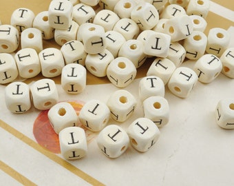 20-200 of T letter wood letter alphabet square beads , 10mm Natural Wooden Letter Alphabet Beads,Spacer Beads,DIY Jewelry Making Accessories
