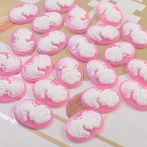 Resin Victorian Lady Cameo Cabochon,15Pcs/50Pcs Pink Oval Resin Cameos,DIY Jewelry Accessories,18x25mm