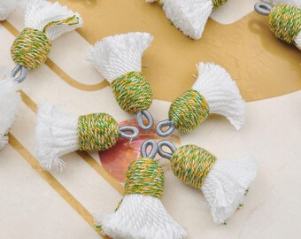 Glands de haute qualité en coton mélangé vert, Glands en coton torsadé blanc, Glands courts et épais, Bohème, Glands pour boucles d'oreilles/colliers/bracelets