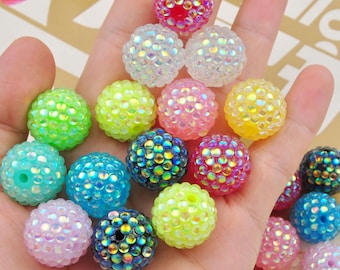 5-20Pcs Bubblegum Beads,20mm Round Mixed Color Acrylic Beads,Mermaid Rhinestone Beads Ball, Chunky Beads, DIY Beaded Pen，For Jewelry Making