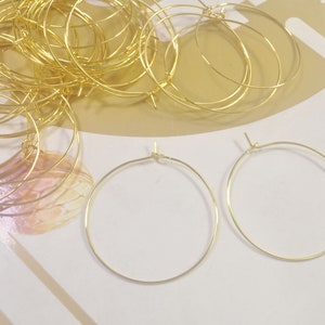 50/200Pcs Gold Hoops Earwire,35mm Gold Plated Beading Hoops, DIY Earring Hoops,Earring Findings,Gold Plated Wine Charm Rings