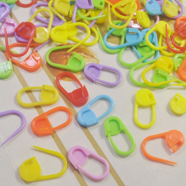 plastic safety pin,50Pcs Mixed Colours Plastic Stitch Markers Holders Locking Safety Pin Crochet Kniiting ,21x11mm