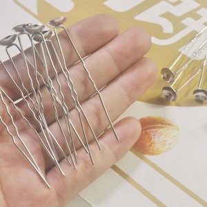 50 pcs Silver U Shape Hair Clip with 10mm pad, Silver Hair Slides, Bridal Hair Pins, Wedding Hair Pin, Waved Hair Pin, Wedding Comb DIY