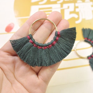 2Pcs/4pcs/6pcs/10pcs Fan Tassels on Brass Findings/Blackish green nappe/orecchini pendenti/orecchini nappa charm/nappa cotone - 55mm --VC46 #