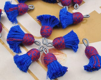 Cordon de serrage en coton mélangé à pompons de haute qualité, Pompons en coton torsadés bleus, Pompons courts et épais, Bohème, Ethnique, Pompons pour boucles d'oreilles/colliers/bracelets
