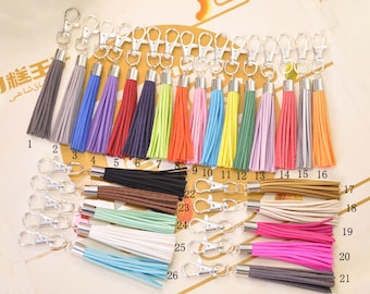 Large fringe tassel keychain,Silver Copper Caps Large tassel keychain,faux leather keychain for bag,Suede tassel keychain clasp,26 Color
