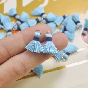 20pcs 1.5cm Cotton tassel,Mini Tassels,Tiny Mini tassels,Blue tassel,Bracelet/ Earring Charms,Gold Jump ring,Tassel for Jewelry,VH12