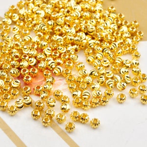 18k Real Gold Plaqué 4mm Or Fait à la main Bali Style Perles rondes à facettes, Perles d’or 18 carats, Perles rondes en laiton, Perles d’espacement 18K pour la fabrication de bijoux