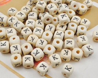 20-200 of K letter wood letter alphabet square beads , 10mm Natural Wooden Letter Alphabet Beads,Spacer Beads,DIY Jewelry Making Accessories