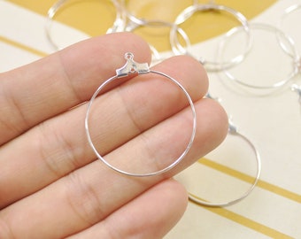 30mm/35mm/40mm, Silver Plated Round Hoops for Earrings,Brass,10/20/30/40/50 Pair