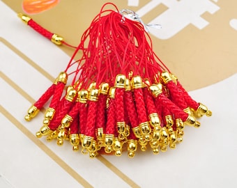 10/20/30/50/100pcs Red Cell Phone Strap Lanyard Accessories,Mobile Cell Phone Strap Chains With Gold plated Metal Connectors
