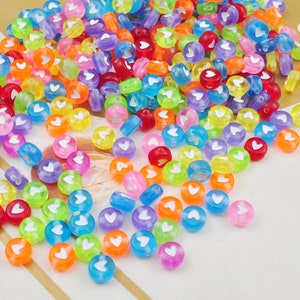 200 Round Heart Beads, 7mm，Acrylic Mixed Beads with White Hearts,Plastic Heart Beads,Acrylic Heart Beads for Necklace Bracelet DIY Jewelry