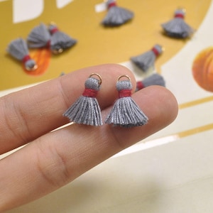 20pcs 1.5cm Cotton tassel,Mini Tassels,Tiny Mini tassels,Gray tassel,Bracelet/ Earring Charms,Gold Jump ring,Tassel for Jewelry,VH15