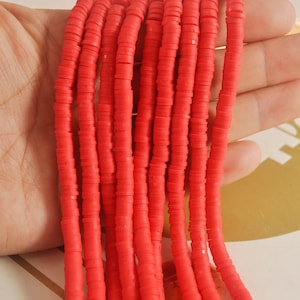 Polymer clay beads,6mm Red Round shaped beads,African Vinyl Disc Bead,jewelry beads bracelet beads,Heishi Beads,16 inch strand,38#