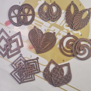 16Pcs Brown Filigree Teardrop Earring Wood Dangle/Brown wood Earrings/ Wooden Charm/Pendant