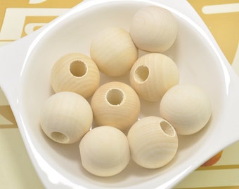 20 pieces Large Wood beads,Round Unfinished Natural Wooden Beads,round ball beads,10mm Big Hole Middle--30x28mm