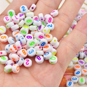 100-500Pcs 7mm Contas de Números, Contas de Números de Acrílico Redondas Multicoloridas, Contas de Números Redondas Pequenas, Contas Espaçadoras, Artesanato Infantil, Contas de Joias de Pulseira