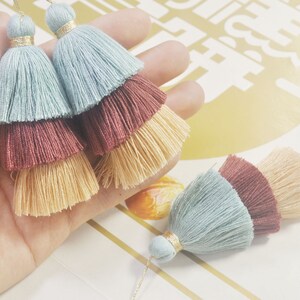 5Pcs Handmade Cotton Tassel,Tiered Tassels Bohemian Tassels,Ombre Tassels,Three Tier Jewelry Tassels,Triple Fringe Jewelry Pendants,SCB15#