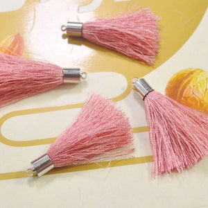 45mm tassel charm,Antique pink silk tassel pendant,20 silky tassels with silver cap,earring tassel,keychain tassel,necklace tassel--VC3772