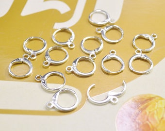 50 boucles d'oreilles dormeuses plaquées argent, crochets d'oreilles dormants ronds, boucles d'oreilles en laiton argenté, fermoir de boucle d'oreille, crochets de boucle d'oreille 12 x 15 mm