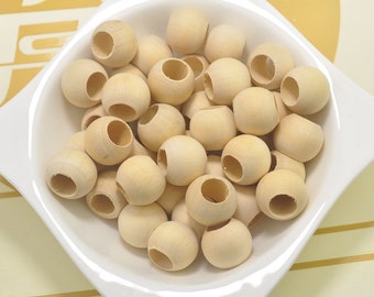 50 pieces Large Wood beads,Round Unfinished Natural Wooden Beads,round ball beads,11mm Big Hole Middle--19x16mm