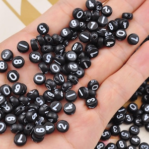 100-500Pcs 7mm Contas de Número, Contas de Número de Acrílico Redondas Pretas e Brancas, Contas de Número Redondas Pequenas, Contas Espaçadoras, Artesanato Infantil, Contas de Joias de Pulseira