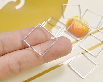 Geometric Brass Pendant, 50pcs Silver Color Square Connectors Finding,Silver Flat Square Blank Ring (20mm) -- VC3677