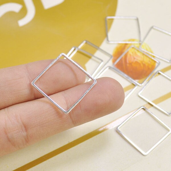 Geometric Brass Pendant, 50pcs Silver Color Square Connectors Finding,Silver Flat Square Blank Ring (20mm) -- VC3677