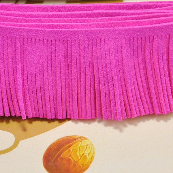 1 yard Leather Fringe Trim,48mm Width Faux Suede Fringe Trim bright pink,Perfect for Making Tassels and other crafts,Tassel pendant.